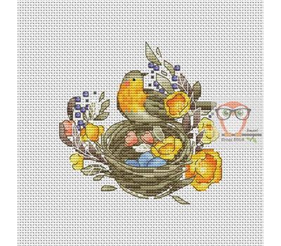 Bird Cross stitch pattern Nest with Eggs}