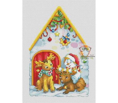 Christmas cross stitch pattern Snowman House}