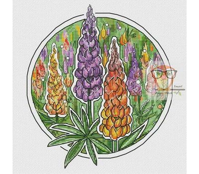 Floral round cross stitch pattern Lupine}