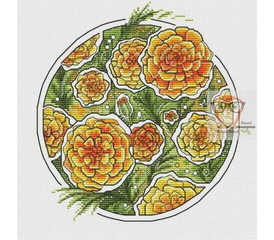 Floral round cross stitch pattern Marigold}