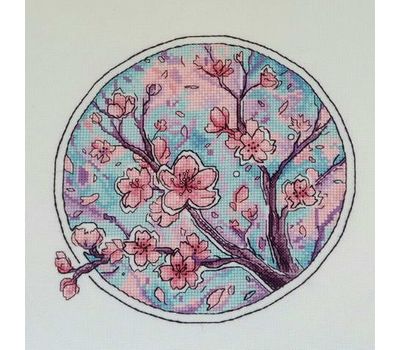 Floral round cross stitch pattern Sakura}