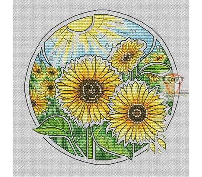 Floral round cross stitch pattern Sunflowers}