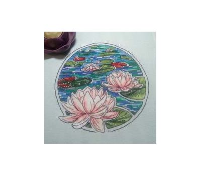 Floral round cross stitch pattern Water Lily}