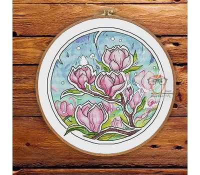 Flower round cross stitch pattern Magnolia}