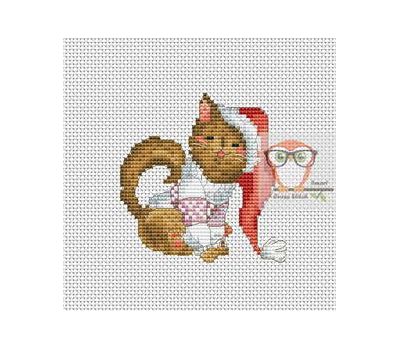 Funny Cross stitch pattern Christmas Cat With Gift}