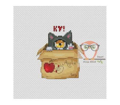 Funny Cross stitch pattern Cyclops Cat In the Box}