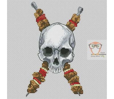 Funny cross stitch pattern Skull Barbecue}