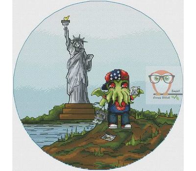 Funny round cross stitch pattern Cthulhu in US}