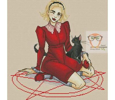 Gothic cross stitch pattern Iren Horrors Sabrina with pentagram}