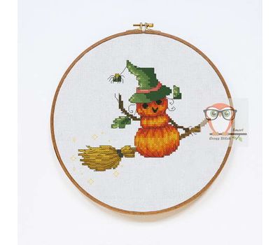 Happy Halloween cross stitch pattern On the broom}