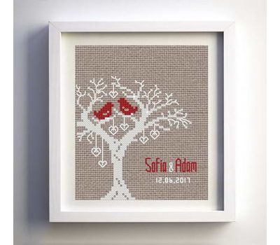 Wedding cross stitch pattern Tree of Love sampler framed