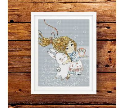 Girl with Bunny cute cross stitch pattern