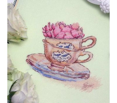 Roses in the cup cross stitch pattern ready stitched work