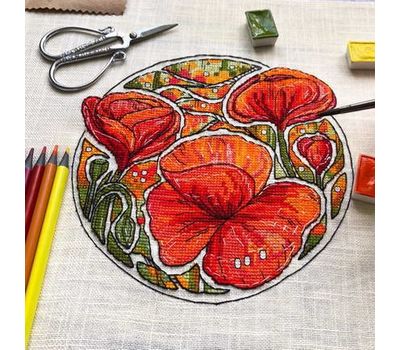 Floral cross stitch pattern Poppies}