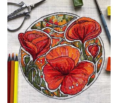 Floral cross stitch pattern Poppies}