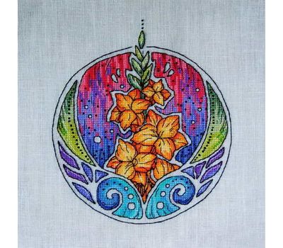 Round Flower cross stitch Chart Gladiolus stitched