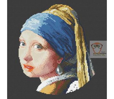 Girl with Pearl Earring by Vermeer cross stitch pattern - black canvasGirl with Pearl Earring by Vermeer cross stitch pattern