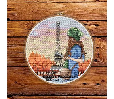Paris Round cross stitch pattern framed