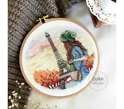 Paris Round cross stitch pattern hoop