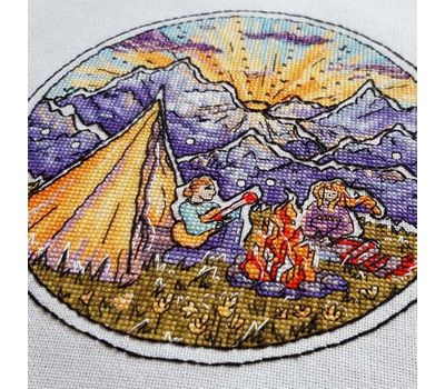 Round Cross stitch pattern Mountains Landscape}