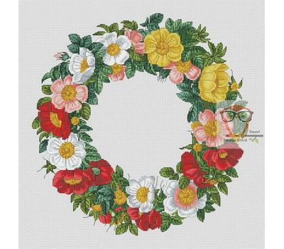 Round Cross stitch pattern Spring Flower Wreath}