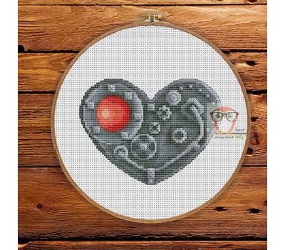 Steampunk cross stitch pattern Heart Grey}