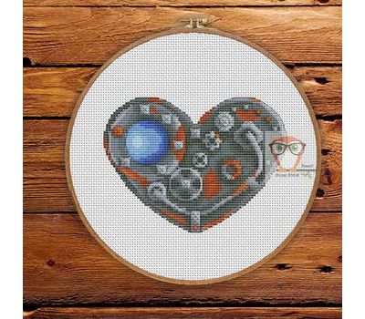 Steampunk cross stitch pattern Heart Grey}