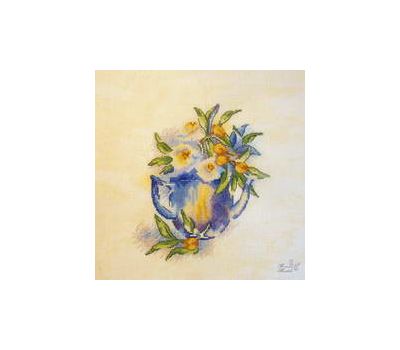 Flowers in the teapot cross stitch pattern yellow canvas