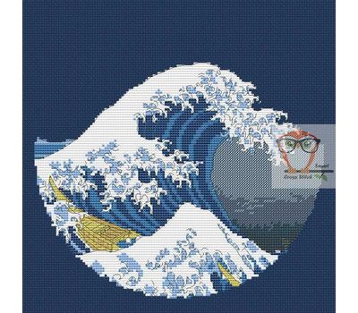 Great Wave Hokusai cross stitch pattern blue canvas