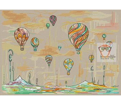 Vintage cross stitch pattern Landscape with Balloons}