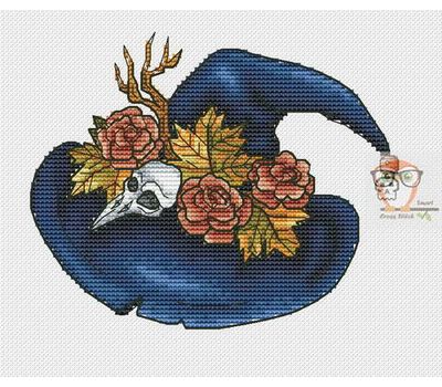Witch Hat cross stitch chart blue color