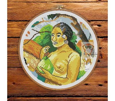 Woman holding a fruit by Paul Gauguin cross stitch pattern