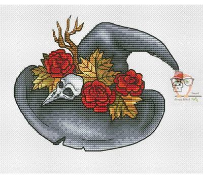 Witch Hat cross stitch chart - grey