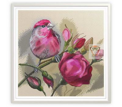 Bird & Roses Floral cross stitch chart