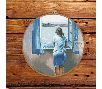 Young Woman at a Window by Salvador Dali cross stitch pattern