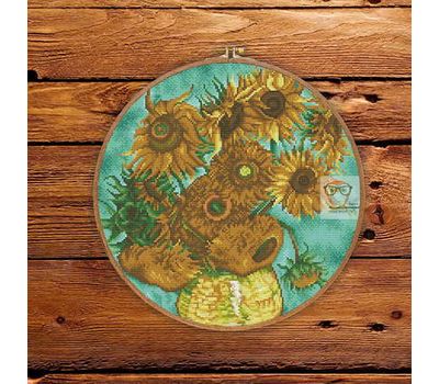 Van Gogh Sunflowers round cross stitch pattern