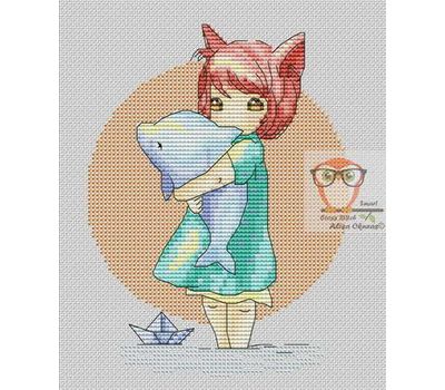 Little Girl with Dolphin Free cross stitch chart