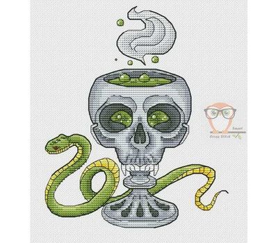 Cup of Death Skull with Green Snake cross stitch chart