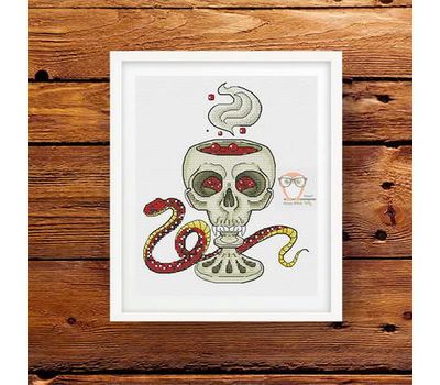 Cup of Death Skull with Red Snake cross stitch pattern