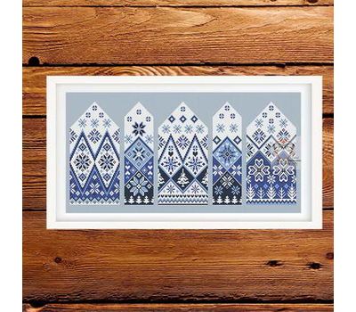 Norway Village Winter cross stitch pattern - blue