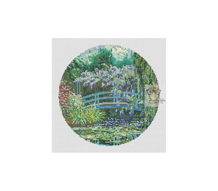 Cross Stitch Chart Japanese Bridge by Claude Monet 