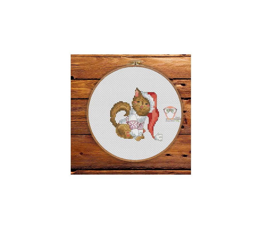 embroidery pattern couple cats Christmas gift Animal embroidery kit hand embroidery kit materials included winter cat cross stitch kit
