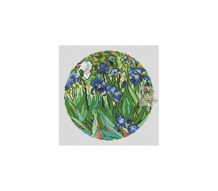 Vincent Van Gogh's Garden Irises Flowers Counted Cross Stitch Pattern 